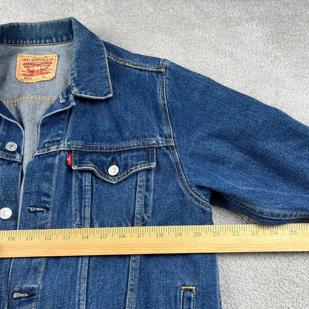 VTG Y2K Levi's 57511 Denim‎ Trucker Jacket Cotton Men's XL Blue Workwear - Picture 4 of 7